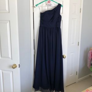 Navy floor length bridesmaids dress